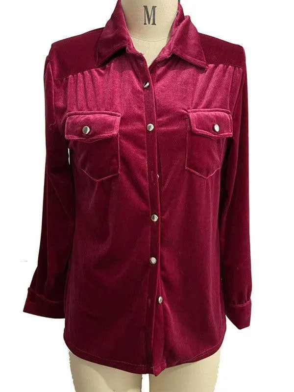 Double-Pocketed Velvet Women's Shirt