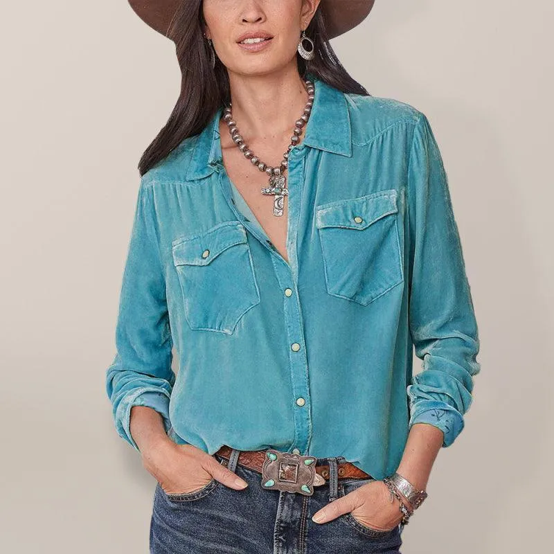 Double-Pocketed Velvet Women's Shirt