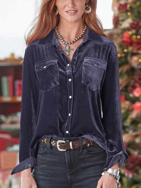 Double-Pocketed Velvet Women's Shirt