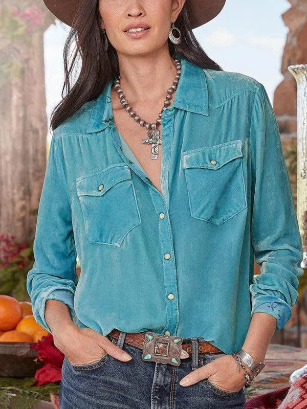 Double-Pocketed Velvet Women's Shirt