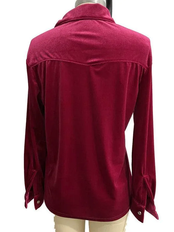 Double-Pocketed Velvet Women's Shirt