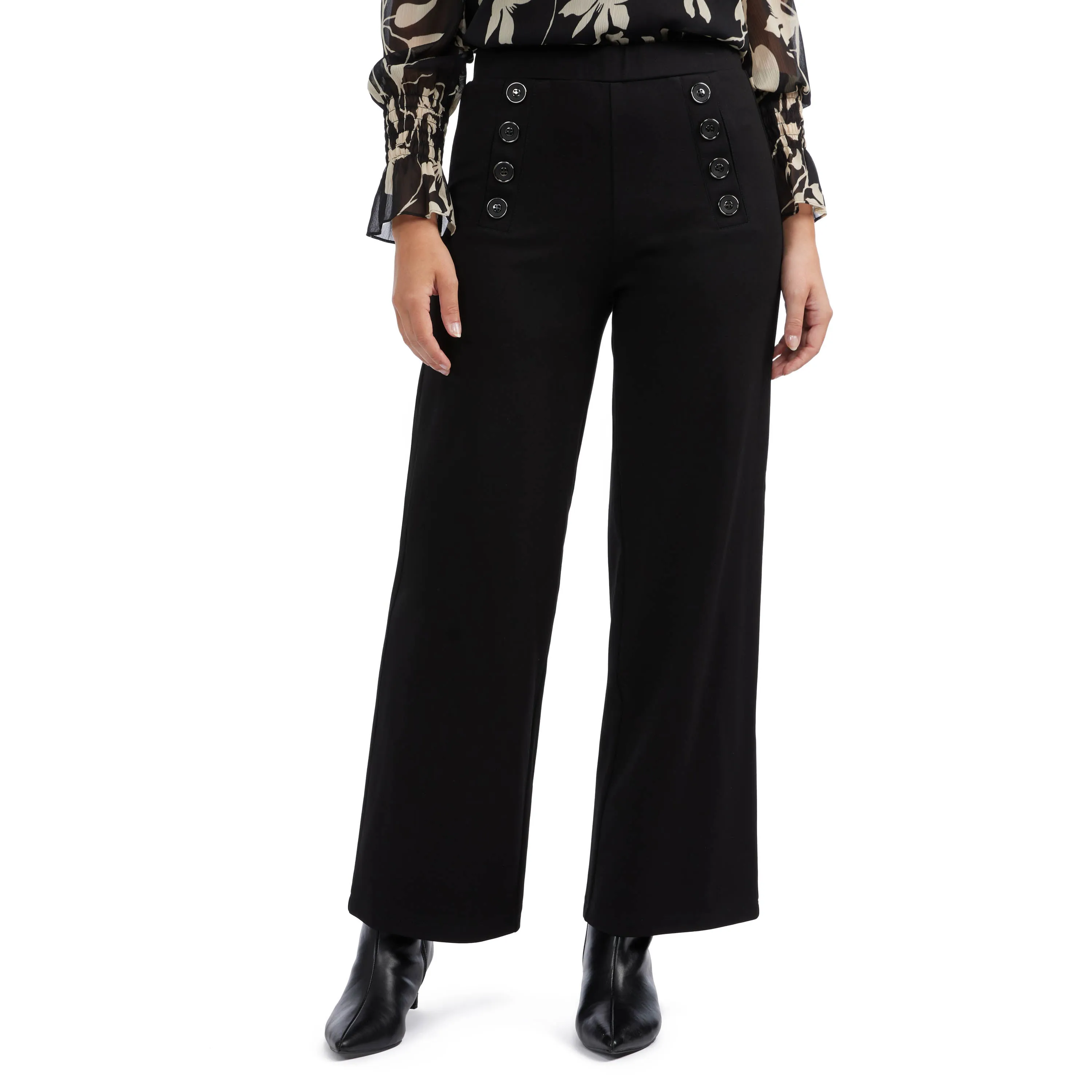Ellen Tracy Women's Wide Leg Pant with Button Detail
