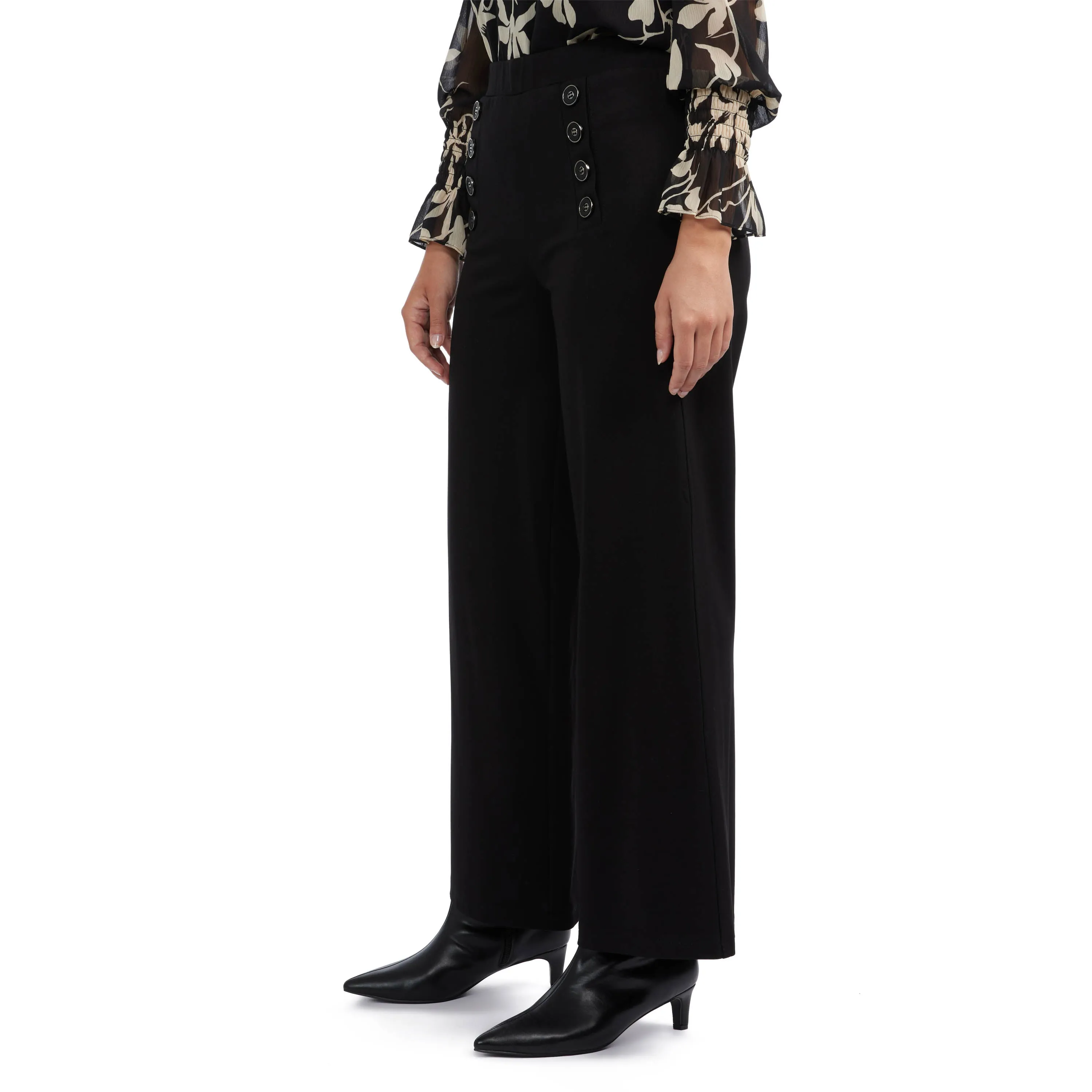Ellen Tracy Women's Wide Leg Pant with Button Detail