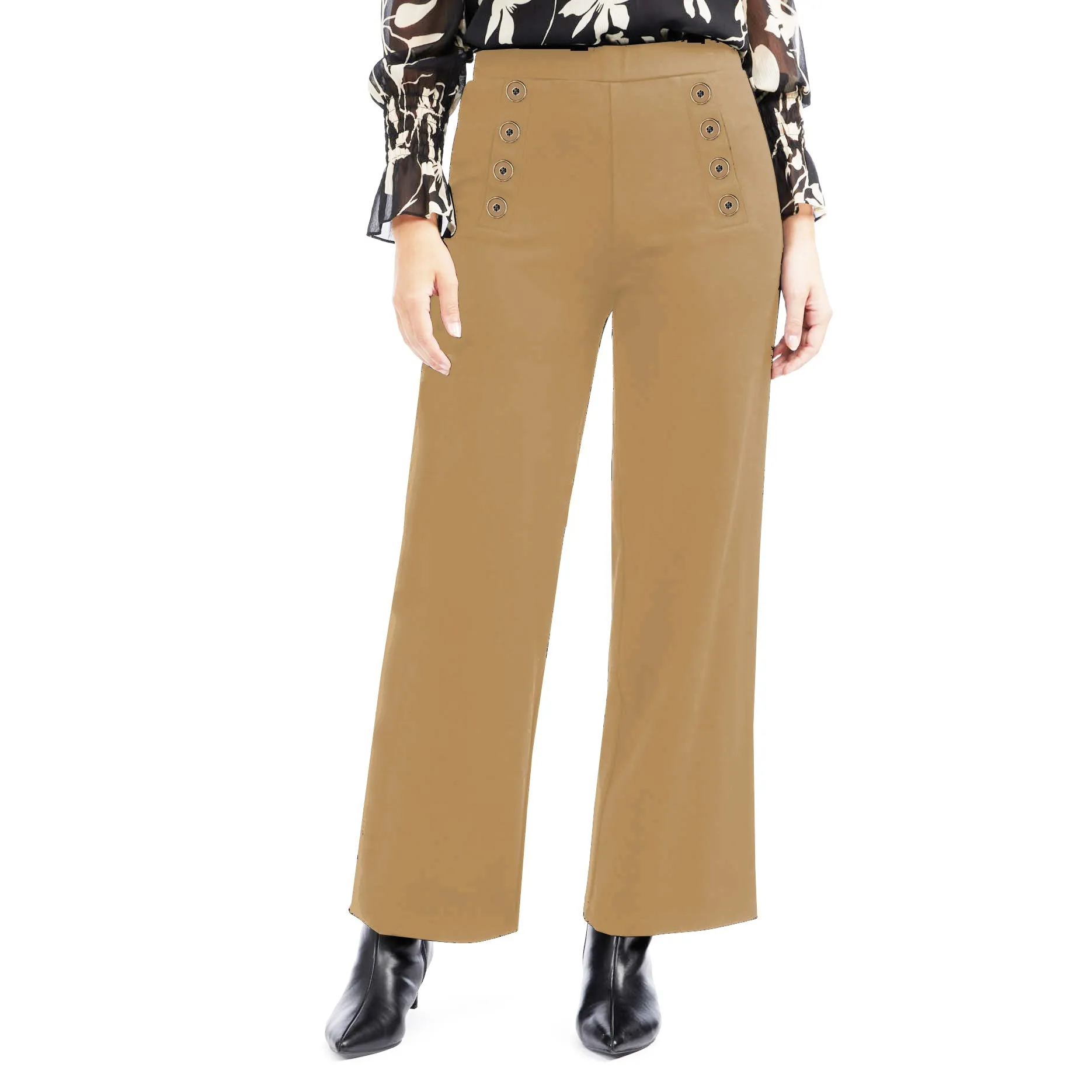 Ellen Tracy Women's Wide Leg Pant with Button Detail