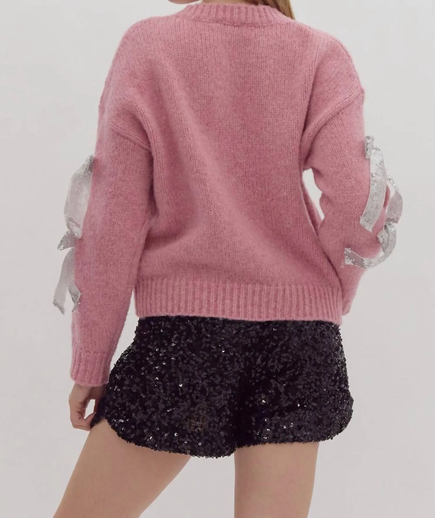 Embellished Long Sleeve Sweater In Pink