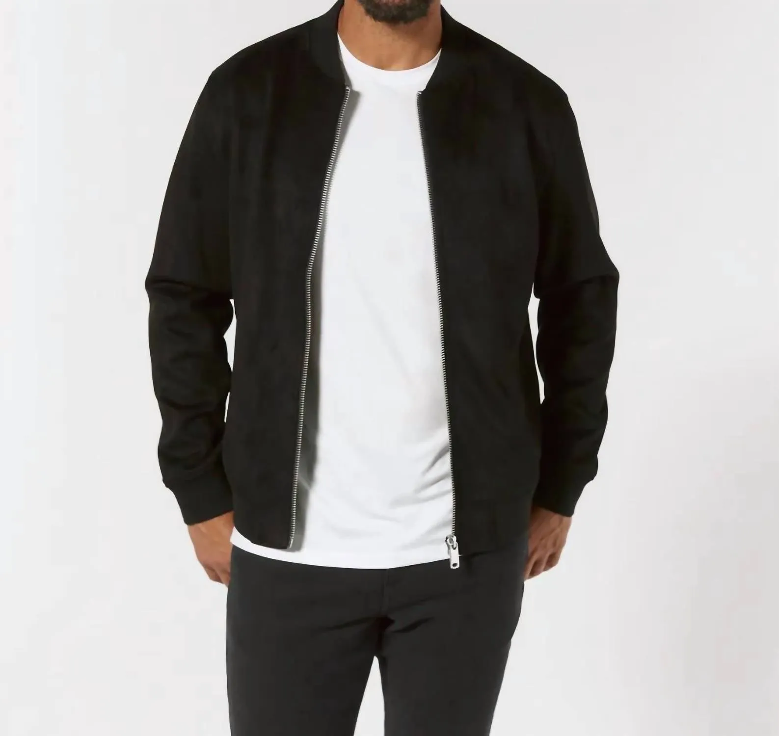 Evolution Suede Bomber Jacket In Onyx