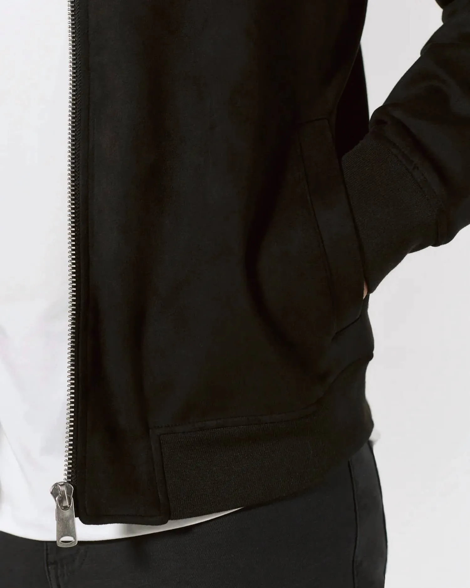 Evolution Suede Bomber Jacket In Onyx