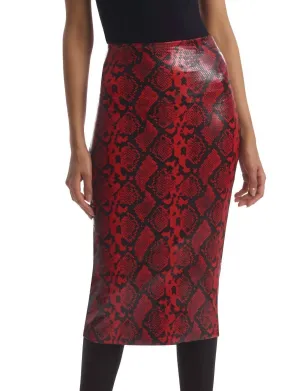 Faux Leather Animal Midi Skirt In Red Snake