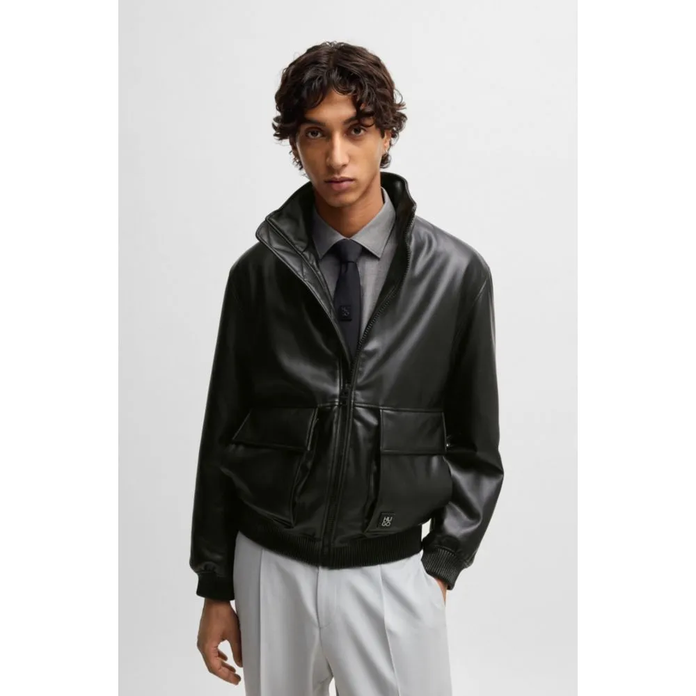 Faux-leather jacket with stacked logo