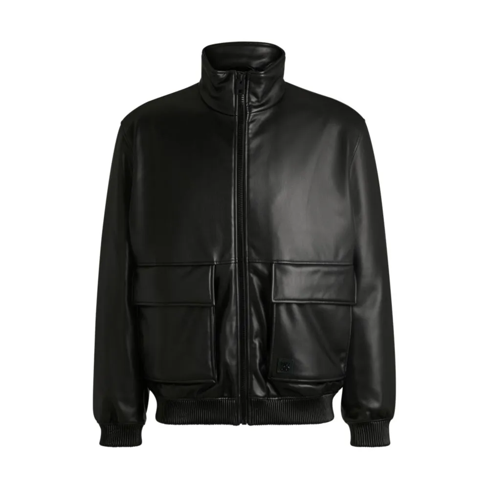 Faux-leather jacket with stacked logo
