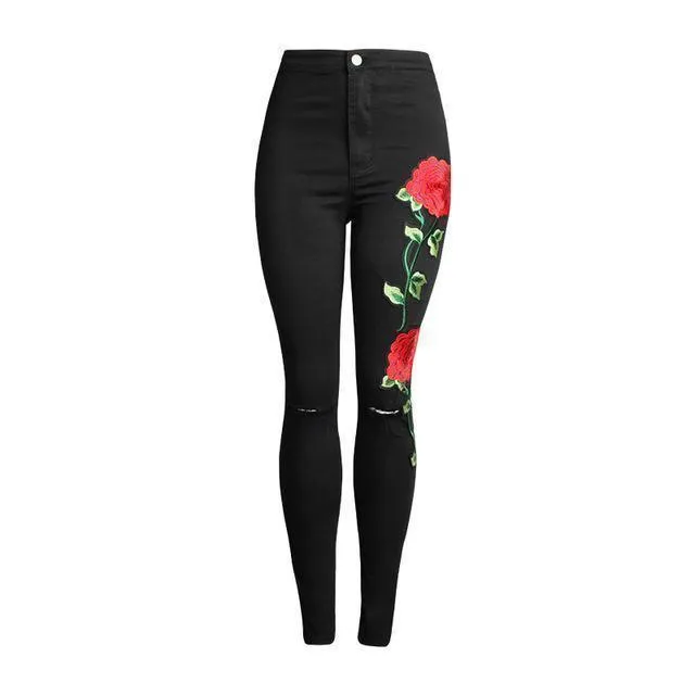 Floral Embroidered Jeans For Women