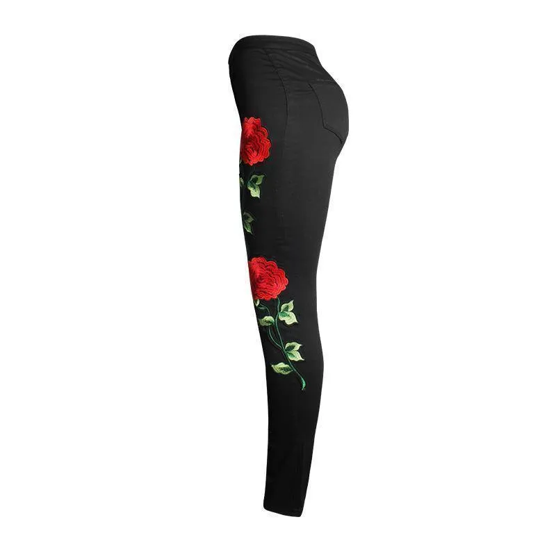 Floral Embroidered Jeans For Women