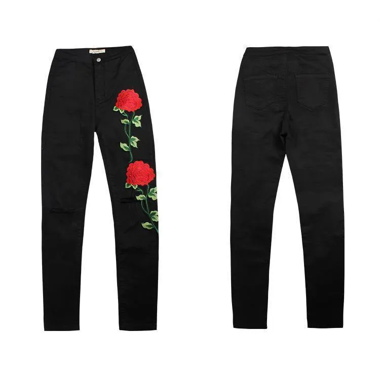 Floral Embroidered Jeans For Women