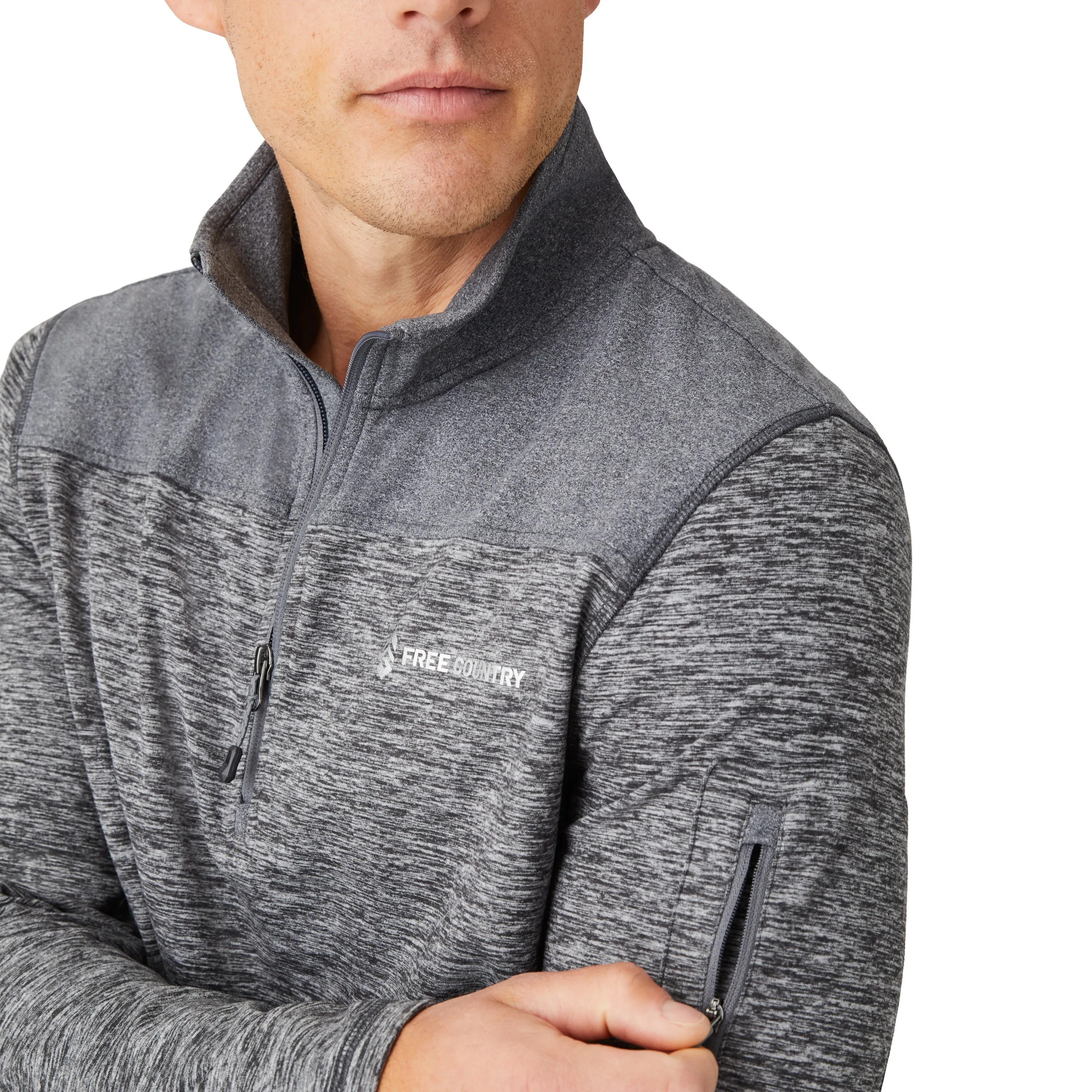 Free Country Men's Sueded Spacedye 1/2 Zip Colorblock Mock Neck Shirt