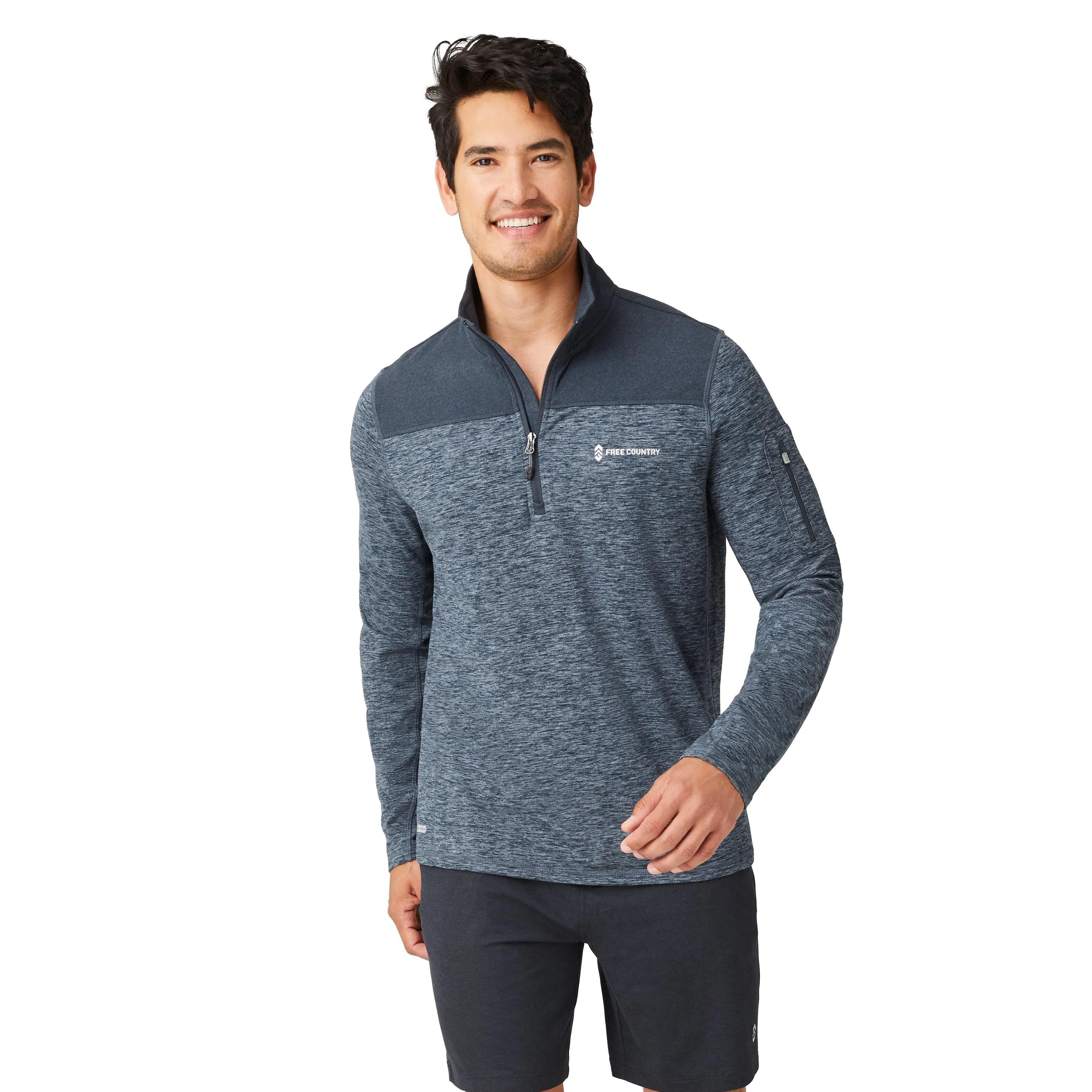 Free Country Men's Sueded Spacedye 1/2 Zip Colorblock Mock Neck Shirt