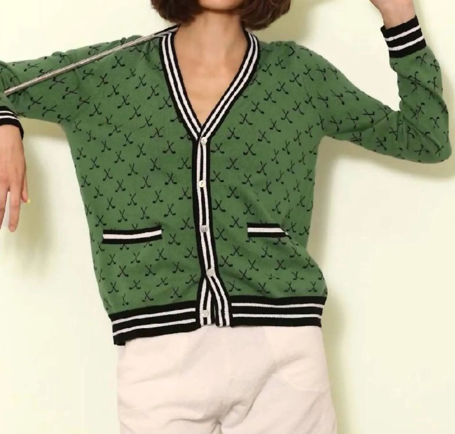 Golf Sport Print Cardigan In Green