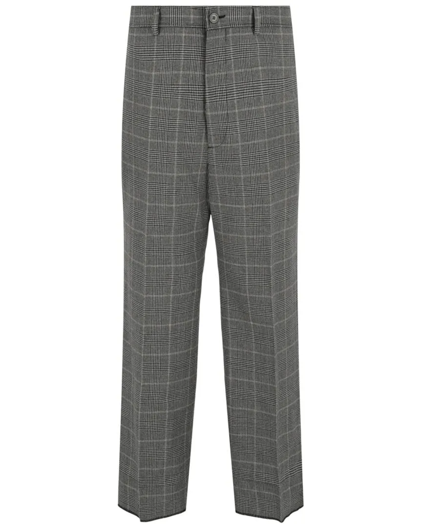 Gucci Wide Leg Plaid Wool-Blend Trouser