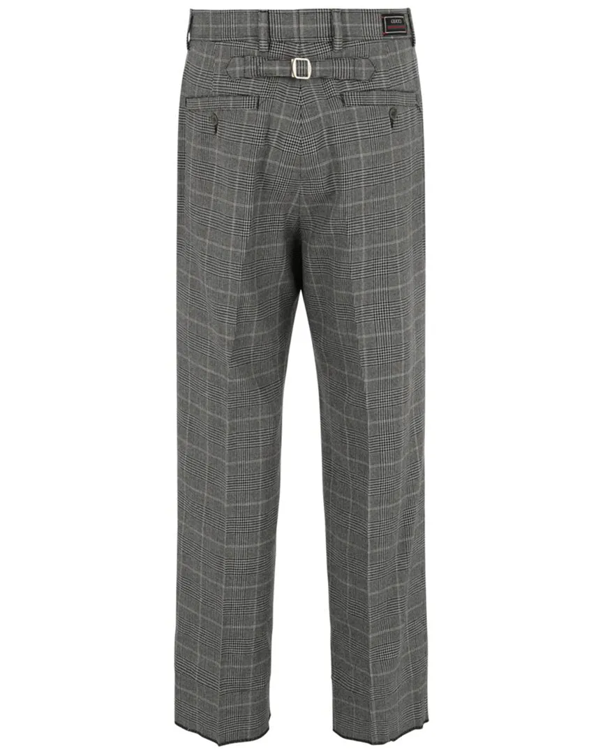 Gucci Wide Leg Plaid Wool-Blend Trouser
