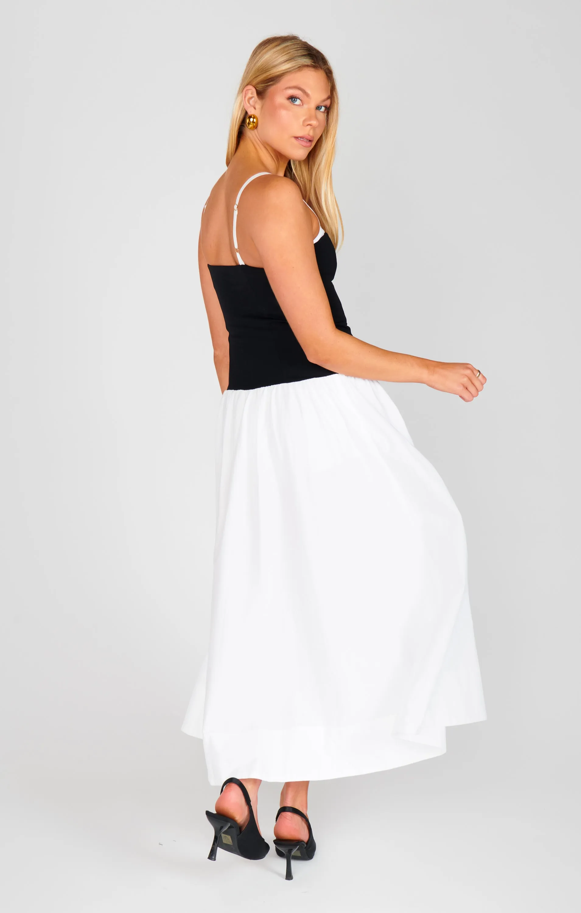 Hepburn Midi Dress ~ Black and White