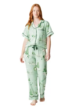 Holiday Toile Pajama Pants Set In Mint Hunter