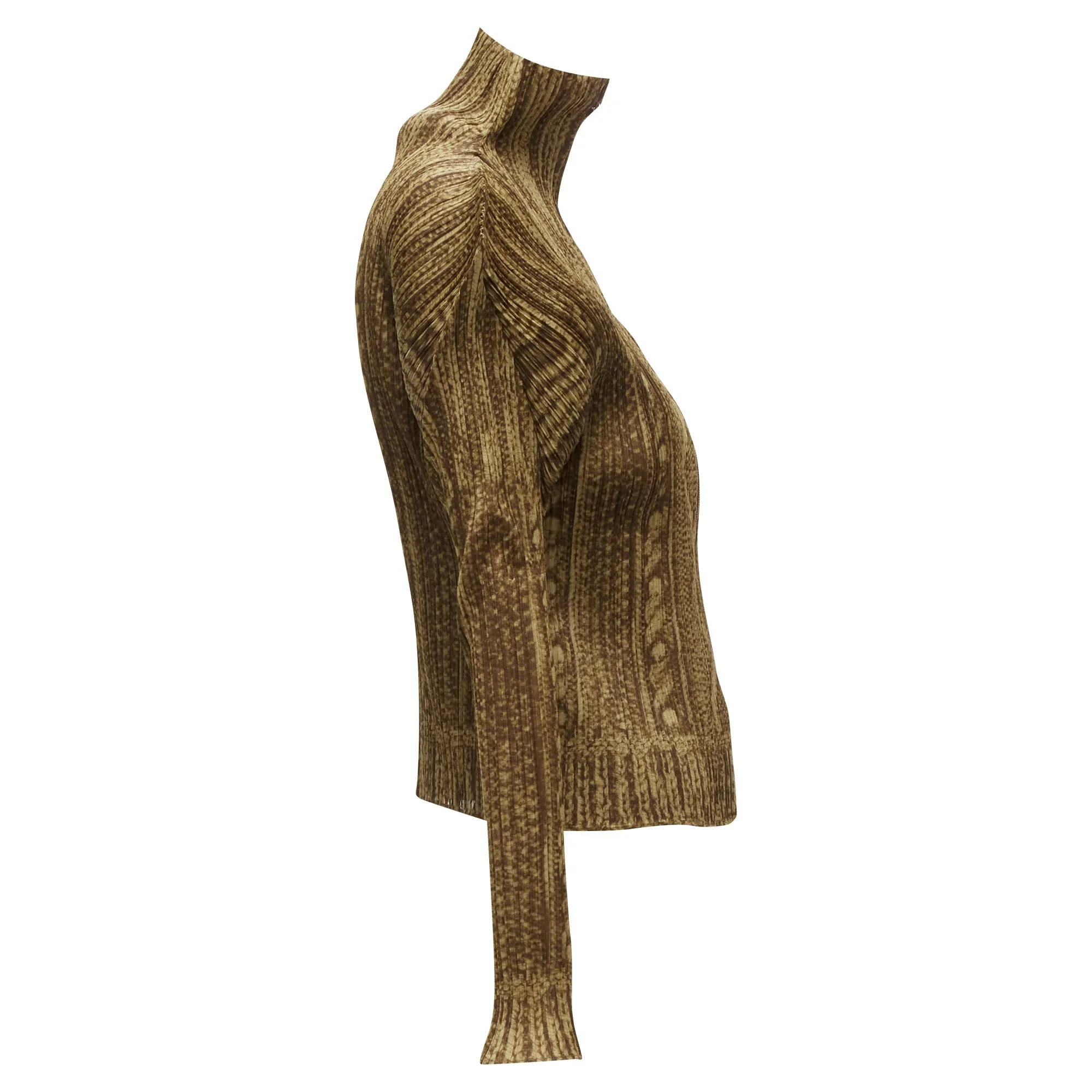 Issey Miyake Pleats Please tromp loeil cable knit zip up jacket