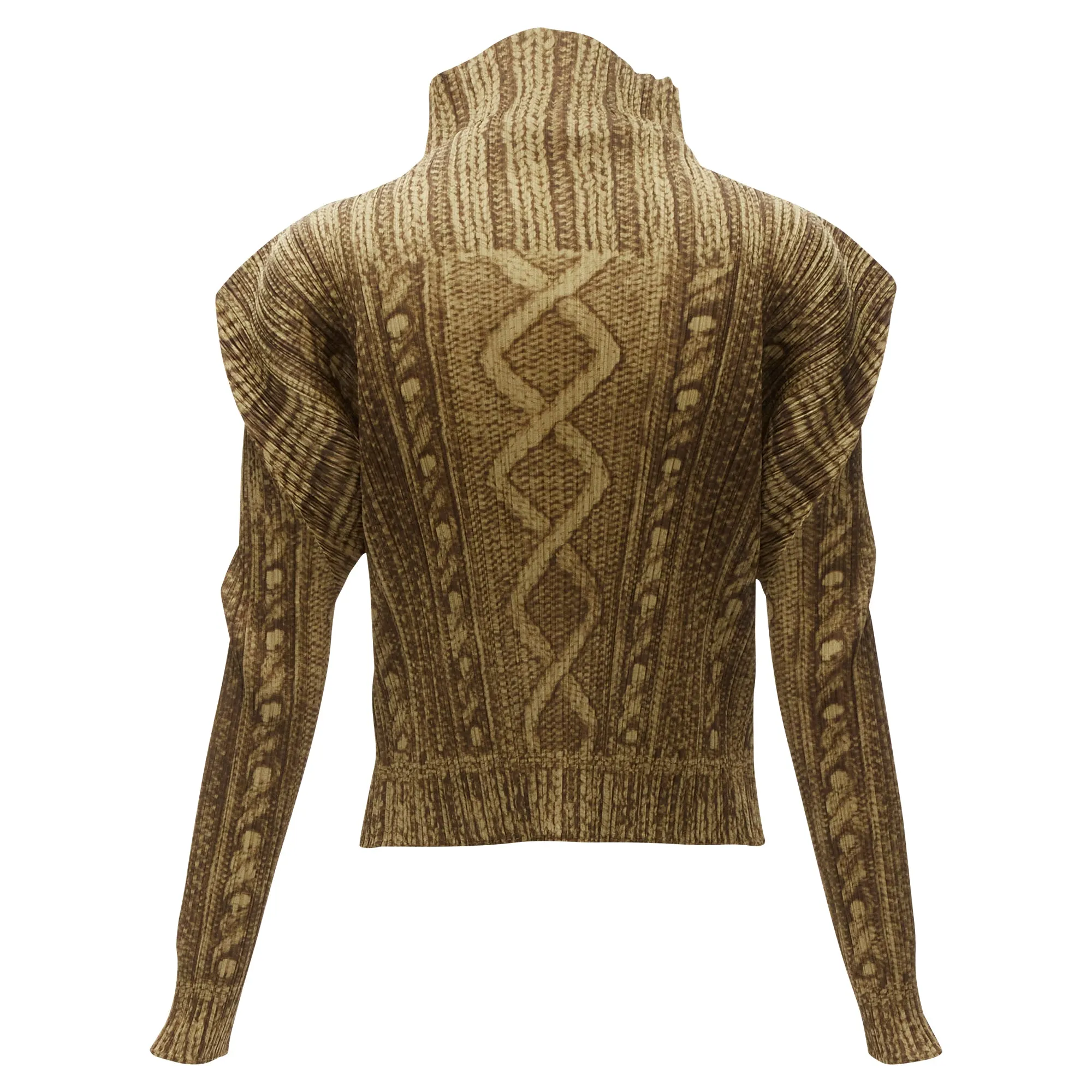 Issey Miyake Pleats Please tromp loeil cable knit zip up jacket