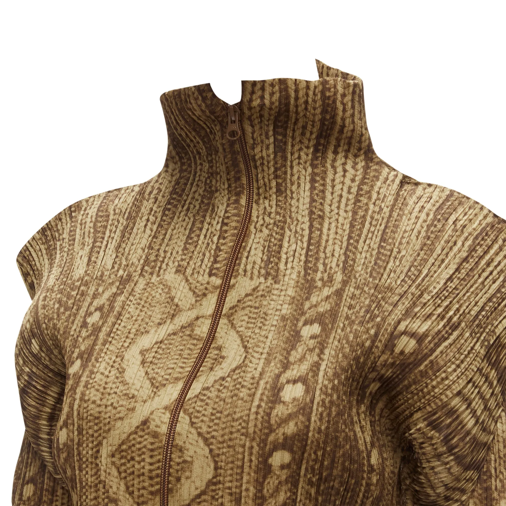 Issey Miyake Pleats Please tromp loeil cable knit zip up jacket