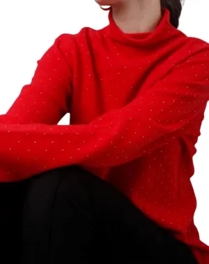 Jeweled Mock Neck Sweater In Sizzle Red