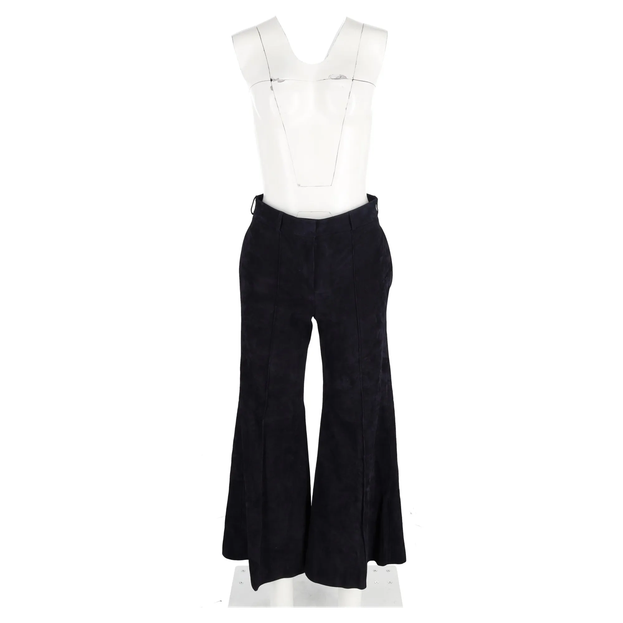 Khaite High-Waisted Bell Pants in Black Suede