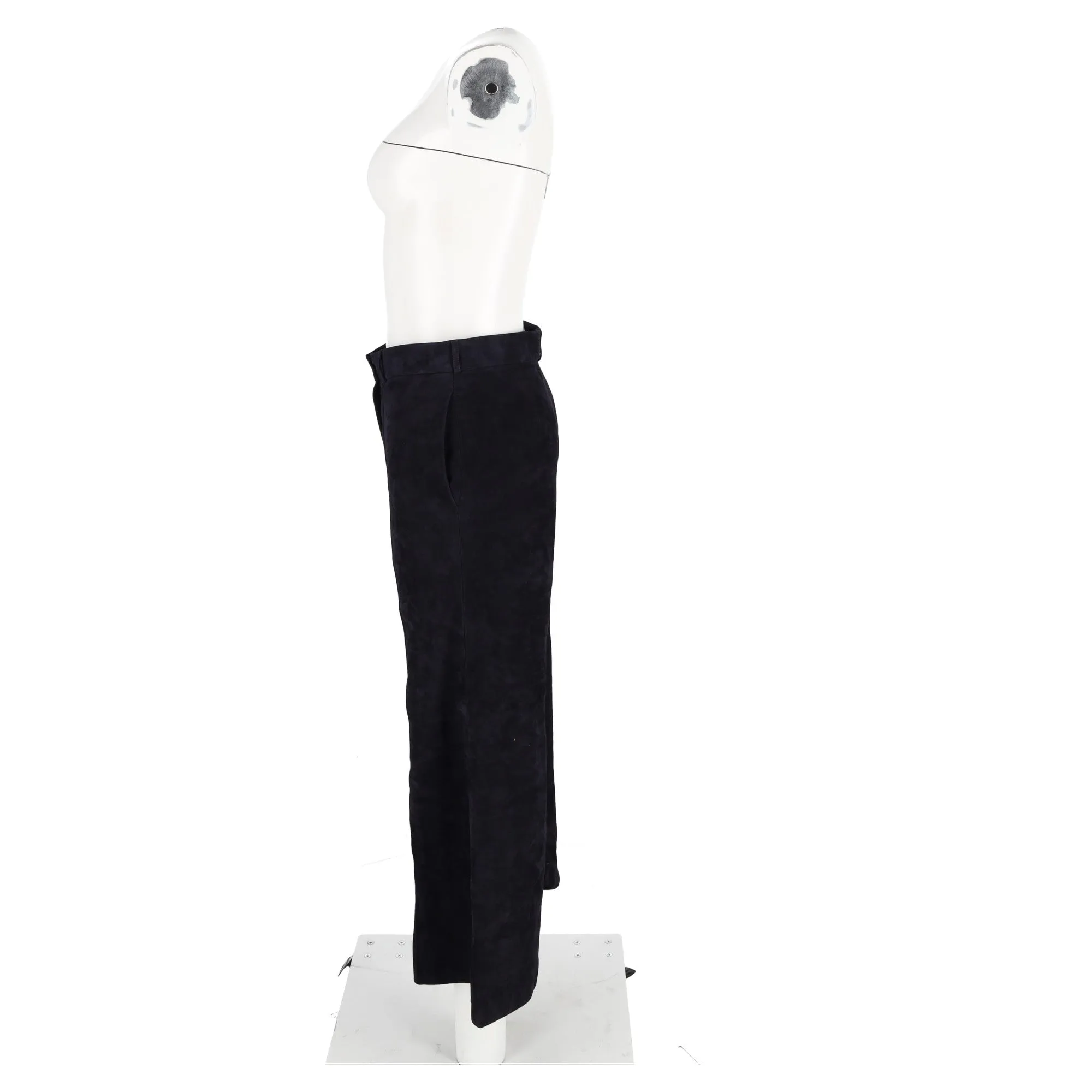Khaite High-Waisted Bell Pants in Black Suede