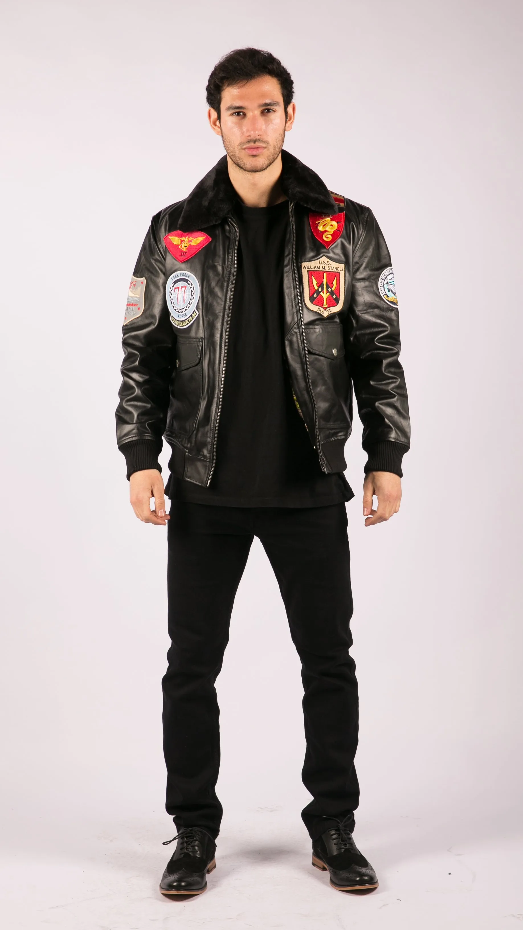 Leather Aviator Pilot Bomber Jacket
