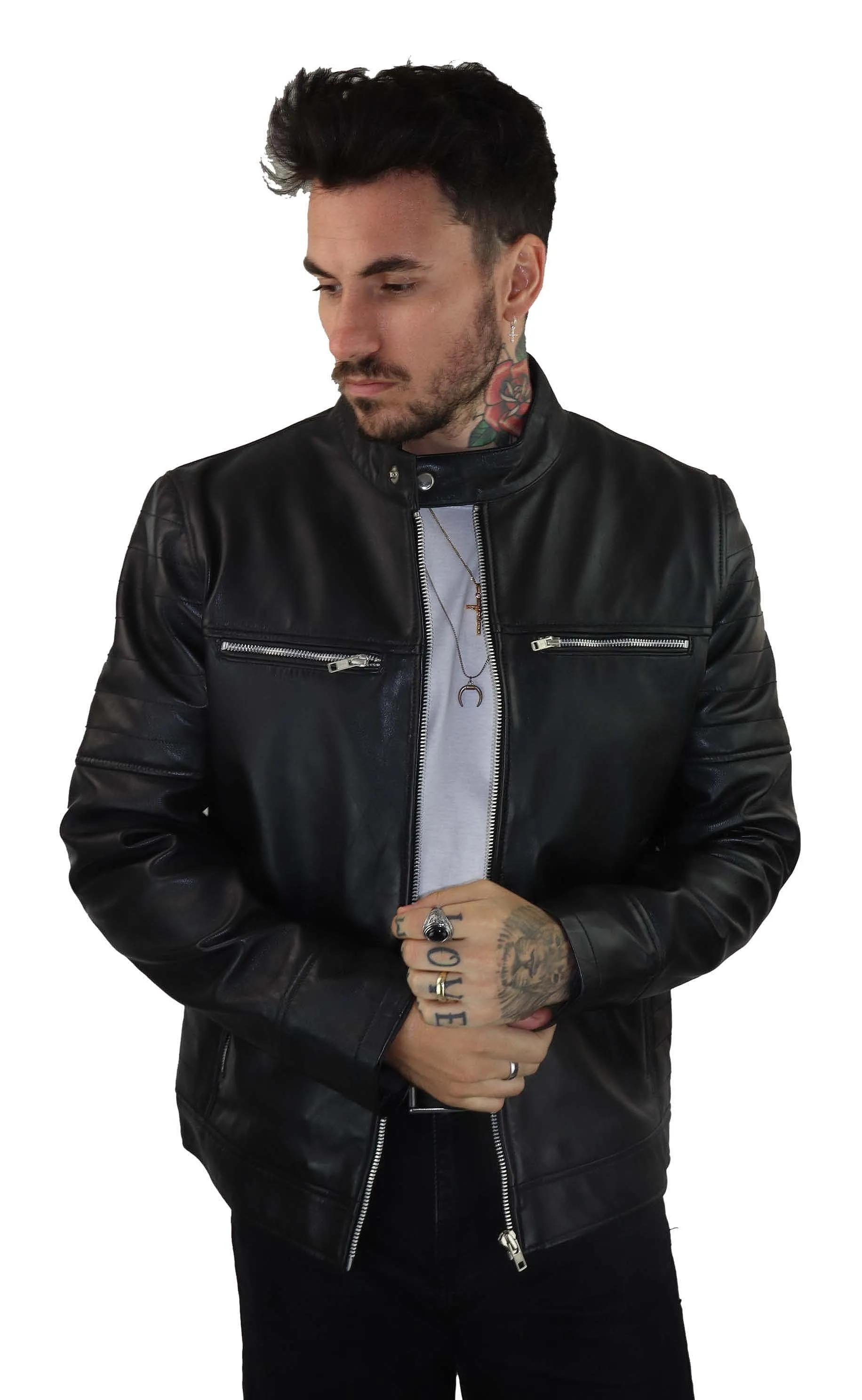 Leather Short Zipped Biker Jacket