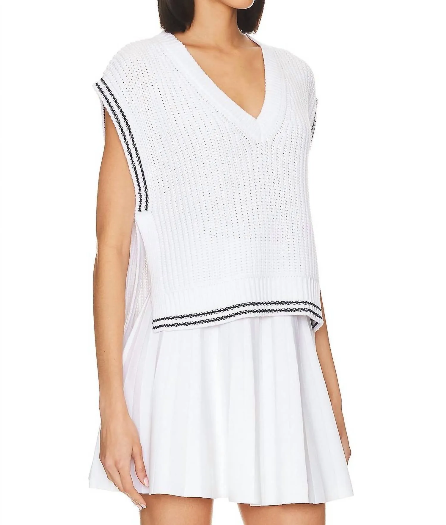 Lizzie Cable Varsity Vest Sweater In Bleach White Multi
