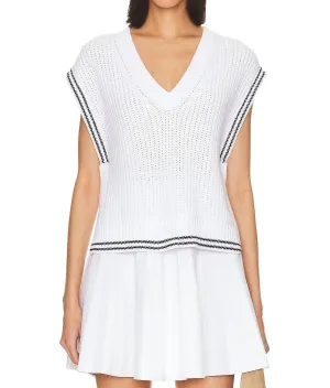 Lizzie Cable Varsity Vest Sweater In Bleach White Multi