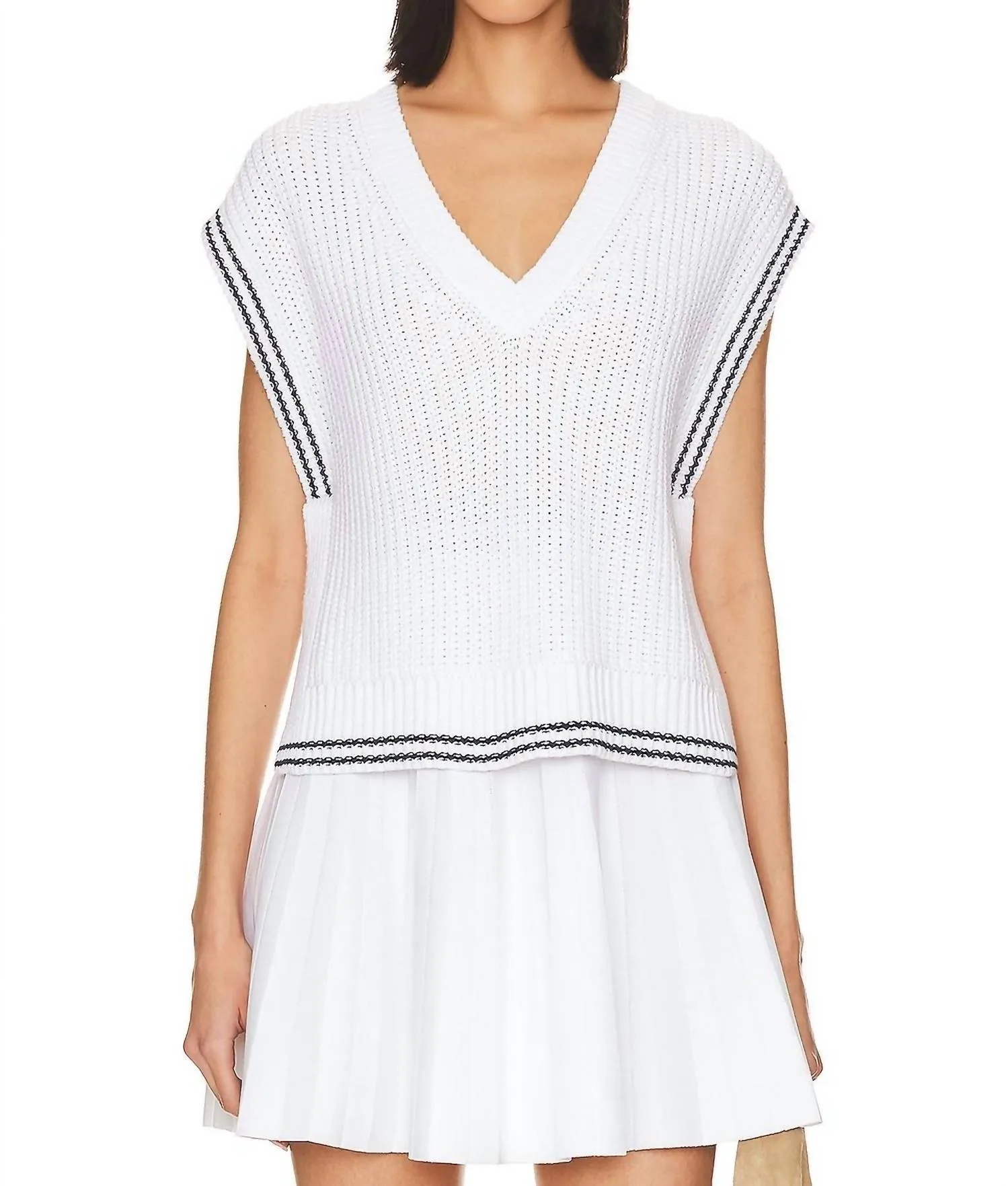 Lizzie Cable Varsity Vest Sweater In Bleach White Multi