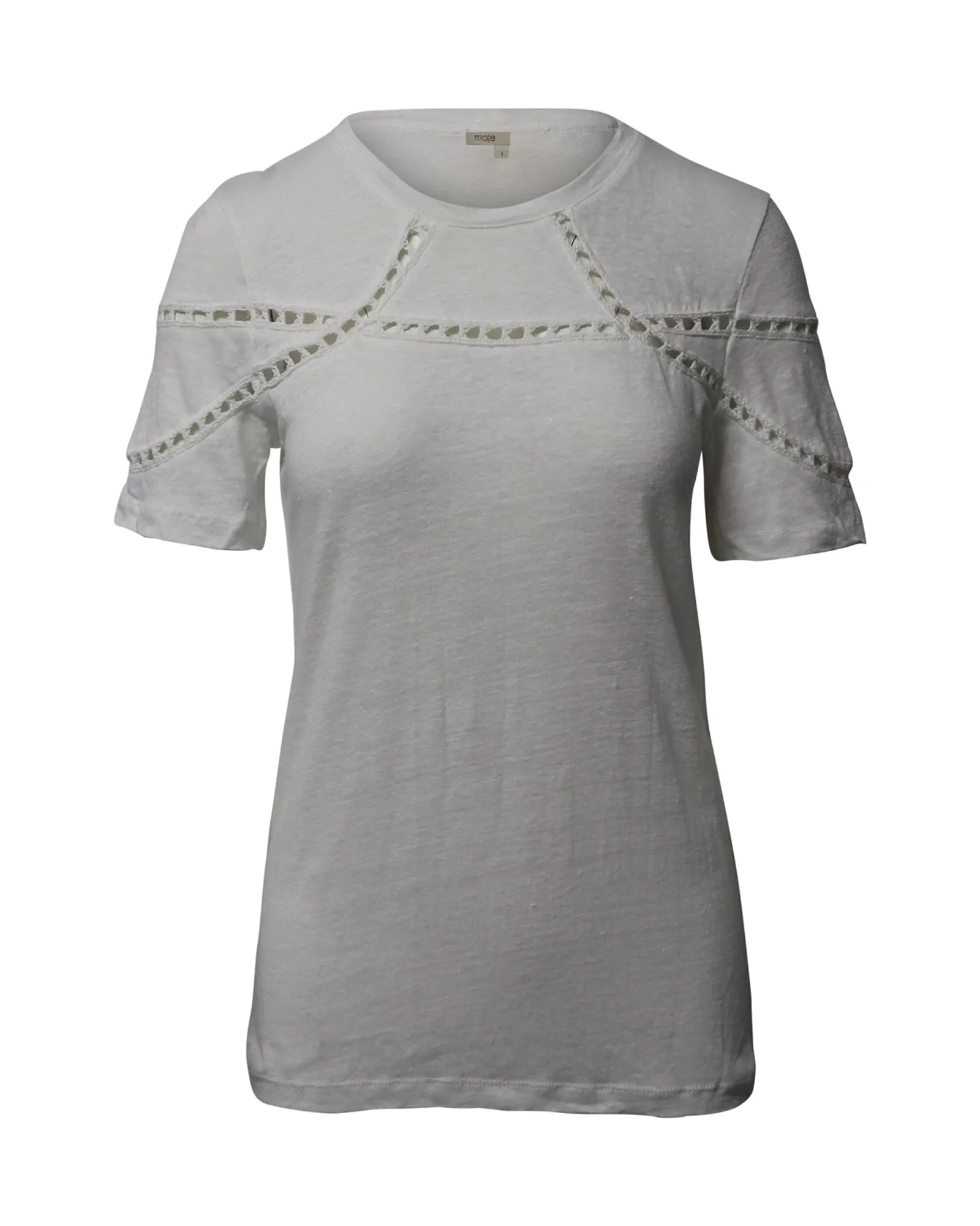 Maje Turan Lace Inserts T-shirt in White Linen