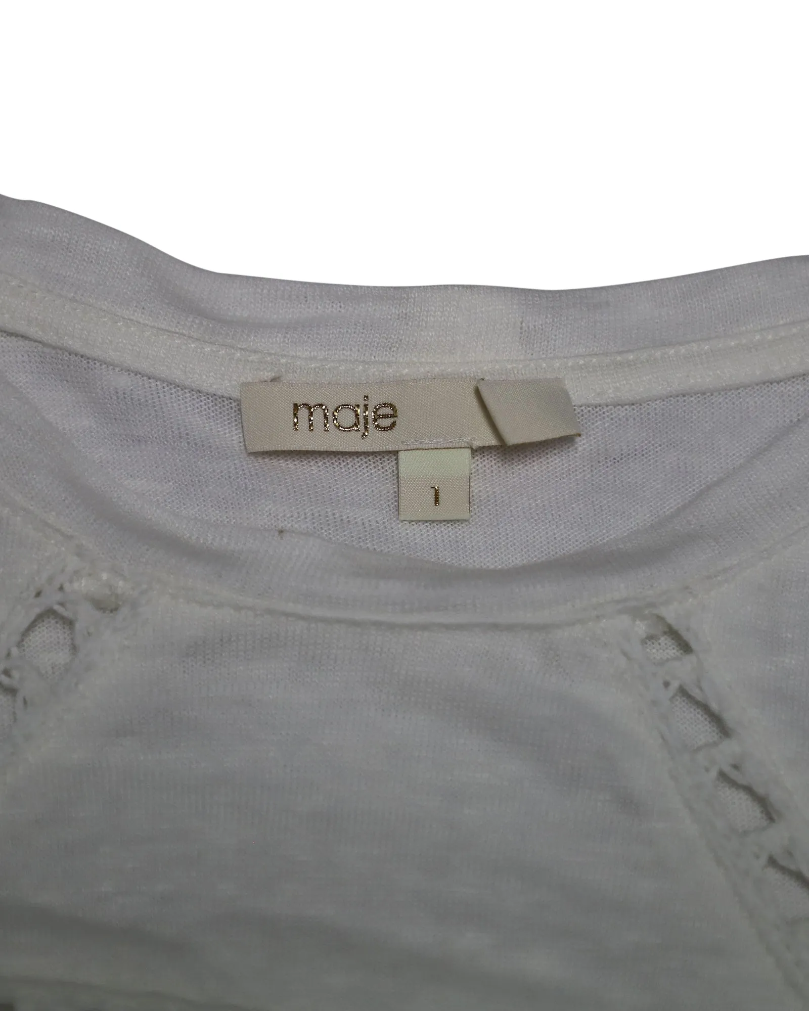 Maje Turan Lace Inserts T-shirt in White Linen