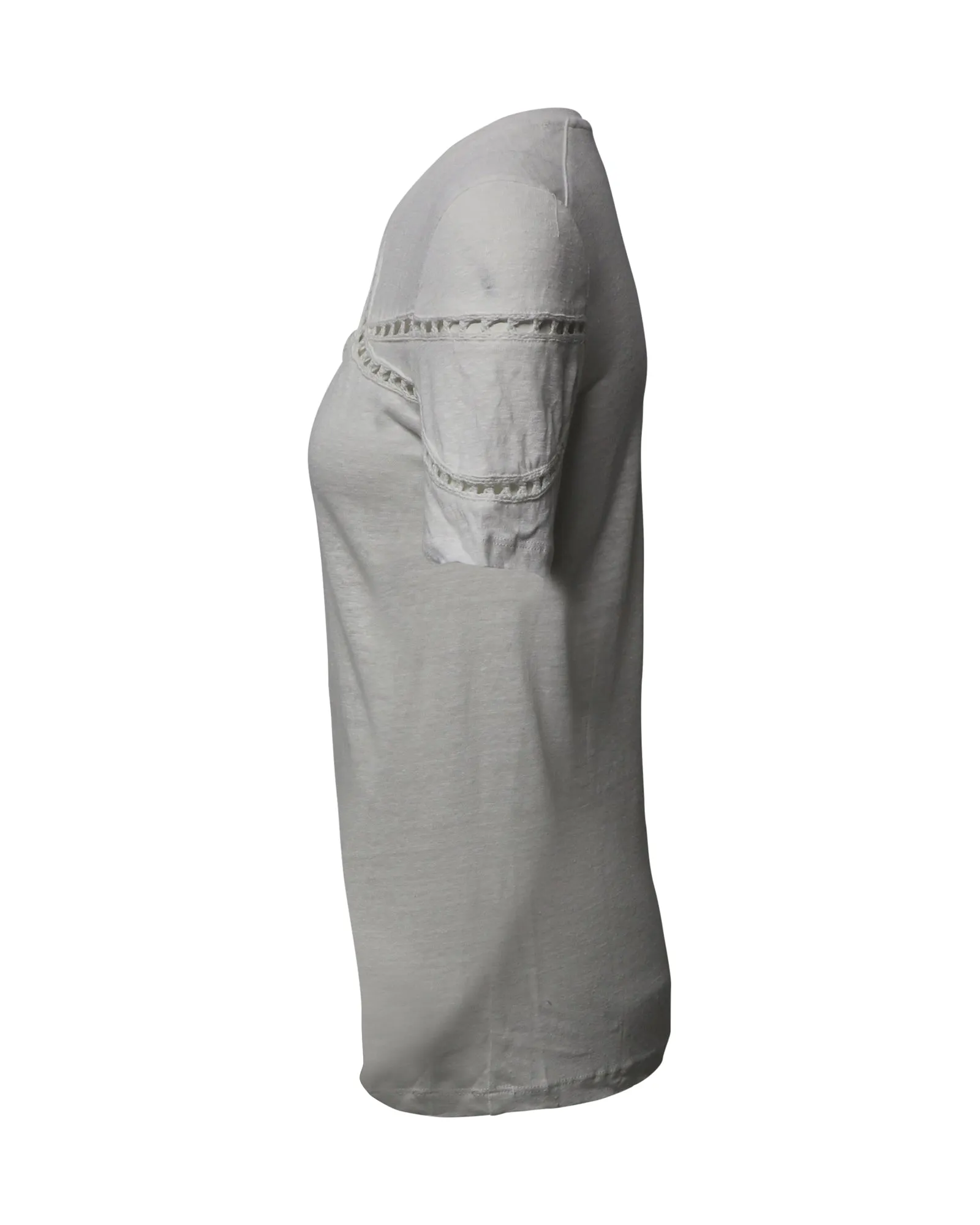 Maje Turan Lace Inserts T-shirt in White Linen