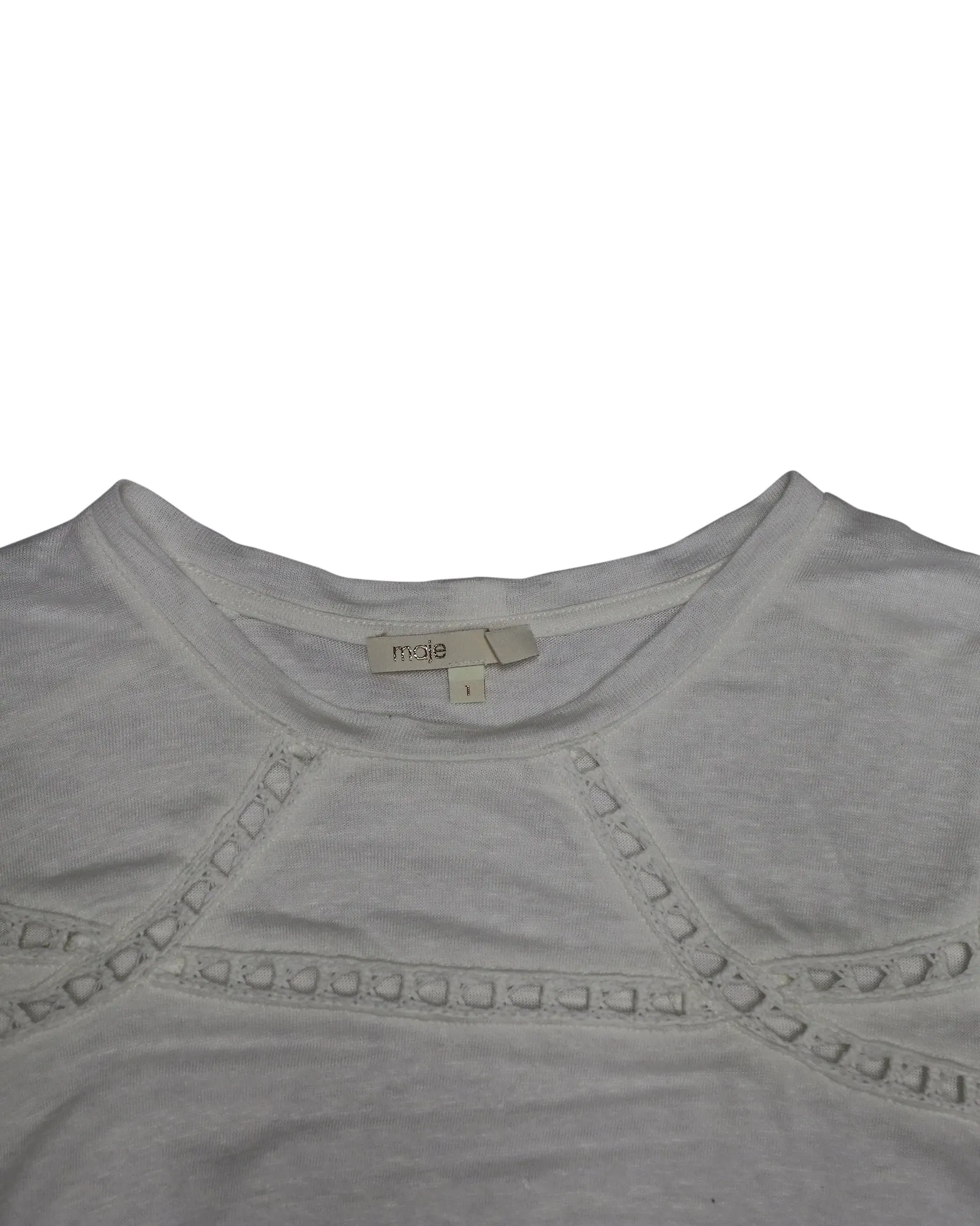 Maje Turan Lace Inserts T-shirt in White Linen