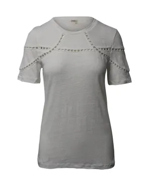 Maje Turan Lace Inserts T-shirt in White Linen