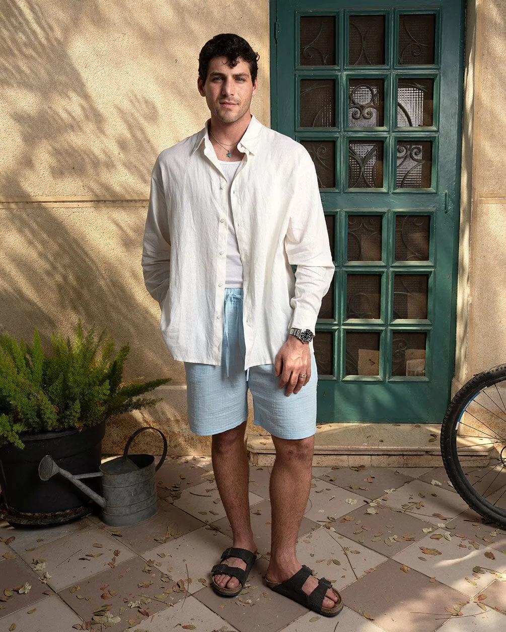Male Baby Blue Crinkled Shorts
