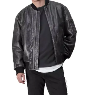 Manston Leather Bomber Jacket In Black
