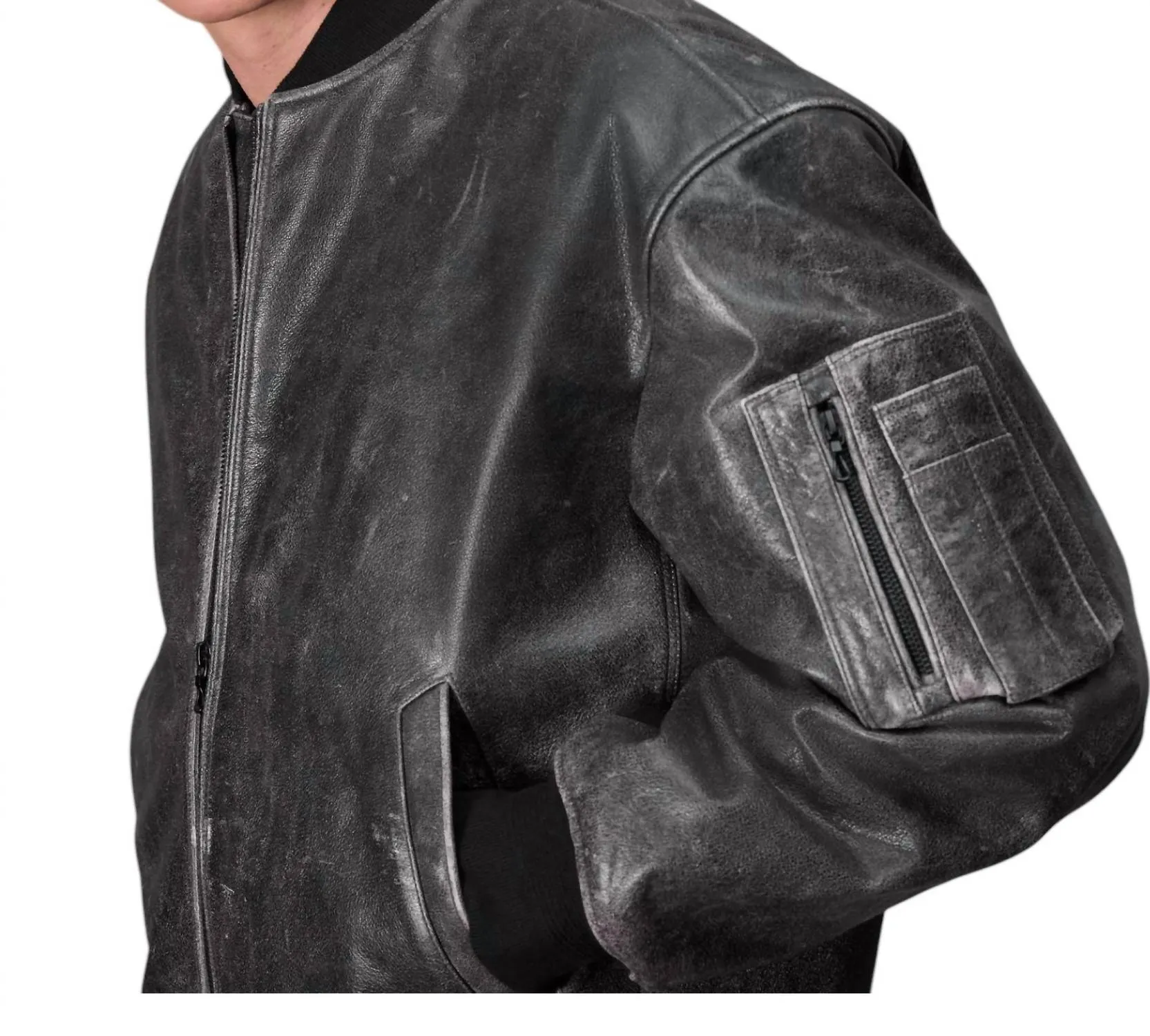 Manston Leather Bomber Jacket In Black