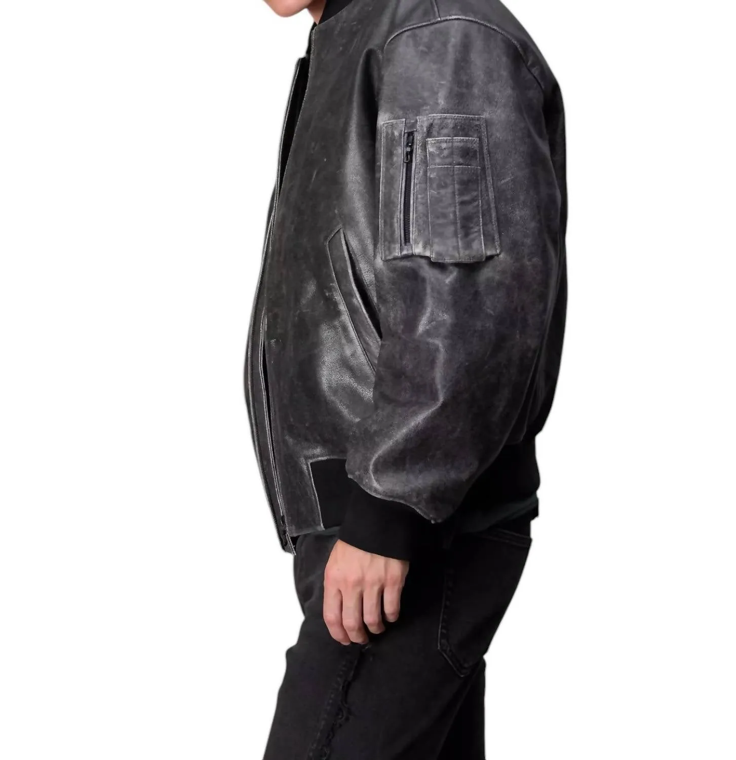 Manston Leather Bomber Jacket In Black
