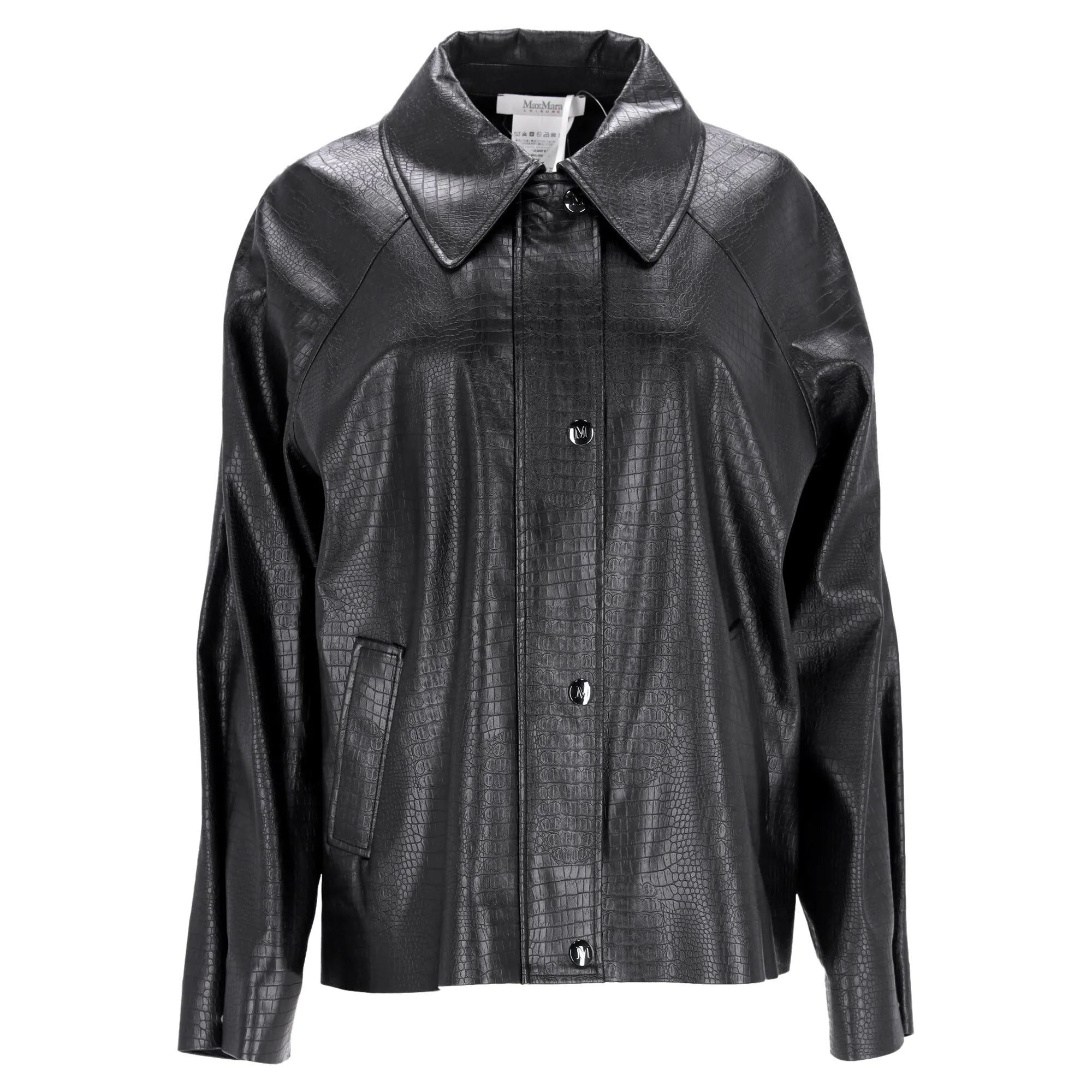 Max Mara Nepal Embossed Faux Leather Shirt Jacket in Black Polyester