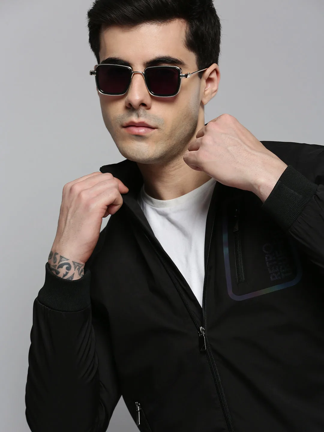 Men Black Bomber Jacket