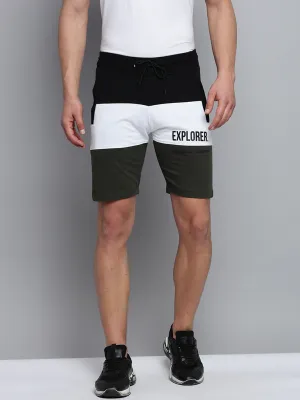 Men Black Colour blocked Cotton Mid-Rise Sports Shorts
