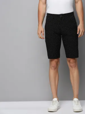 Men Black Geometric Printed Cotton Mid-Rise Shorts