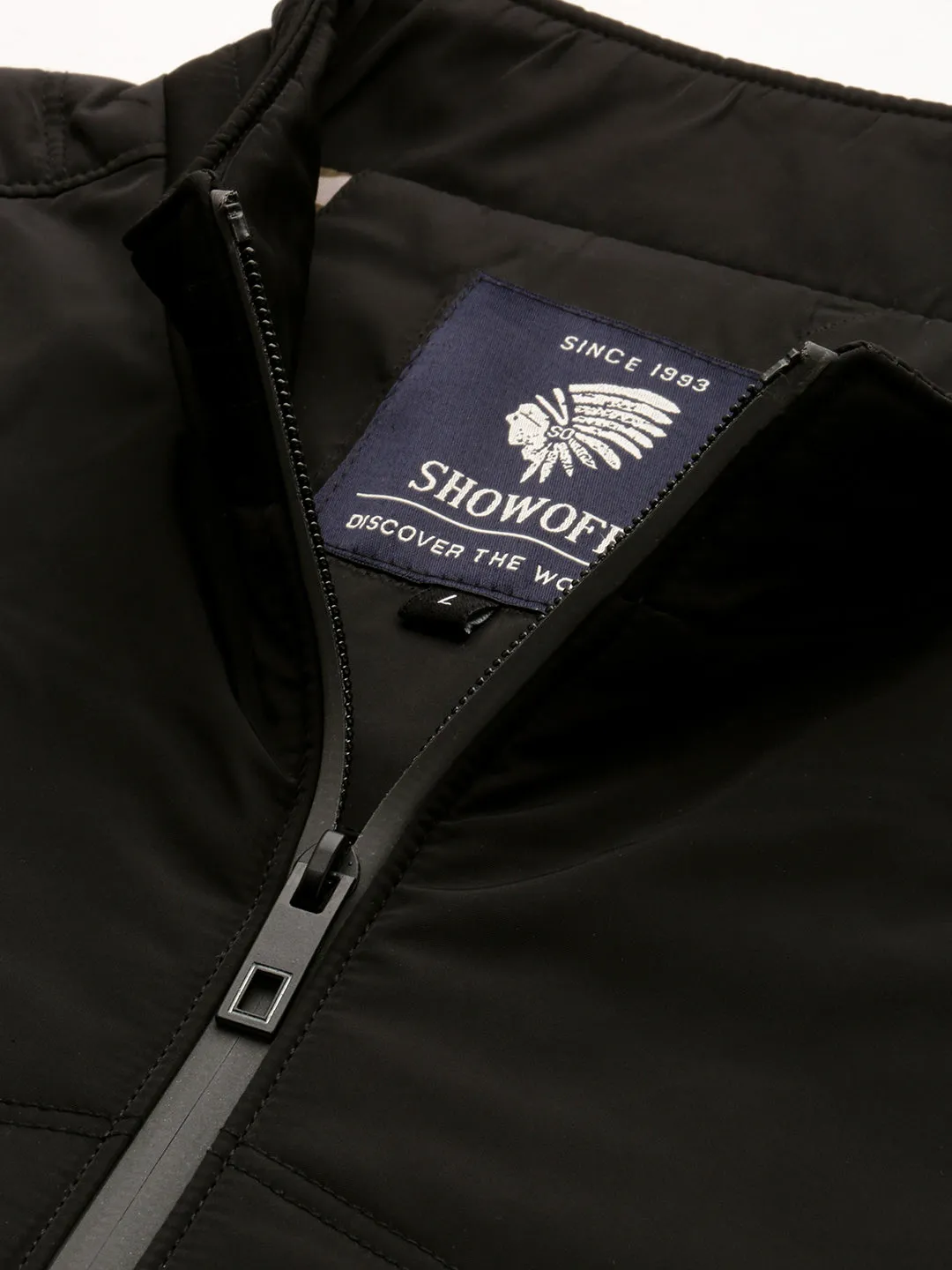 Men Black Mock Collar Bomber Jacket