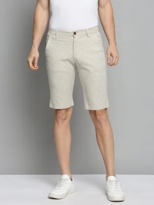 Men Cream Printed Mid-Rise Cotton Chino Shorts